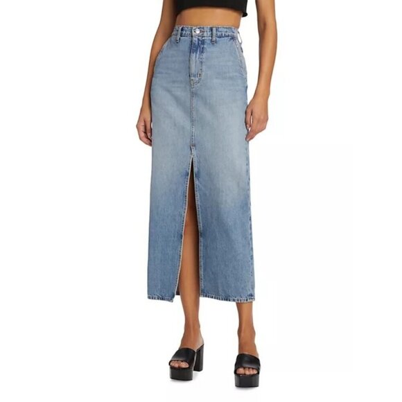 💕DEREK LAM 10 CROSBY Lu High Rise Denim Maxi Skirt Sutton Vintage Blue 28 NWT - Picture 5 of 16